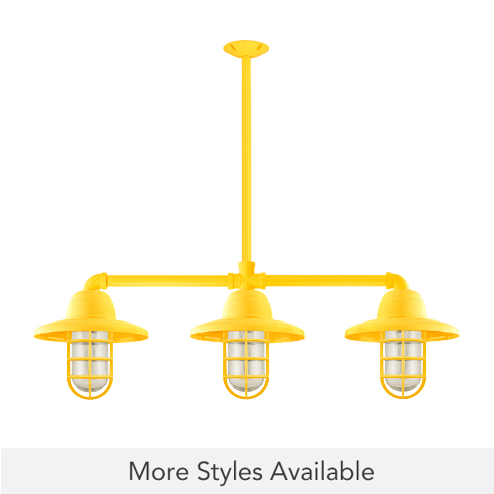 Alliance LED 3-Light Chandelier, 500-Buttery Yellow, Warehouse Shade, CGG-Standard Cast Guard, RIB-Ribbed Glass