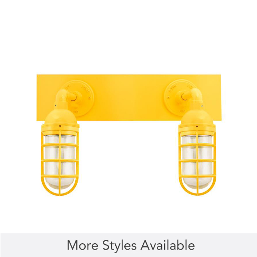 Industrial Guard Double Vanity Light, 500-Buttery Yellow, CGG-Standard Cast Guard, RIB-Ribbed Glass
