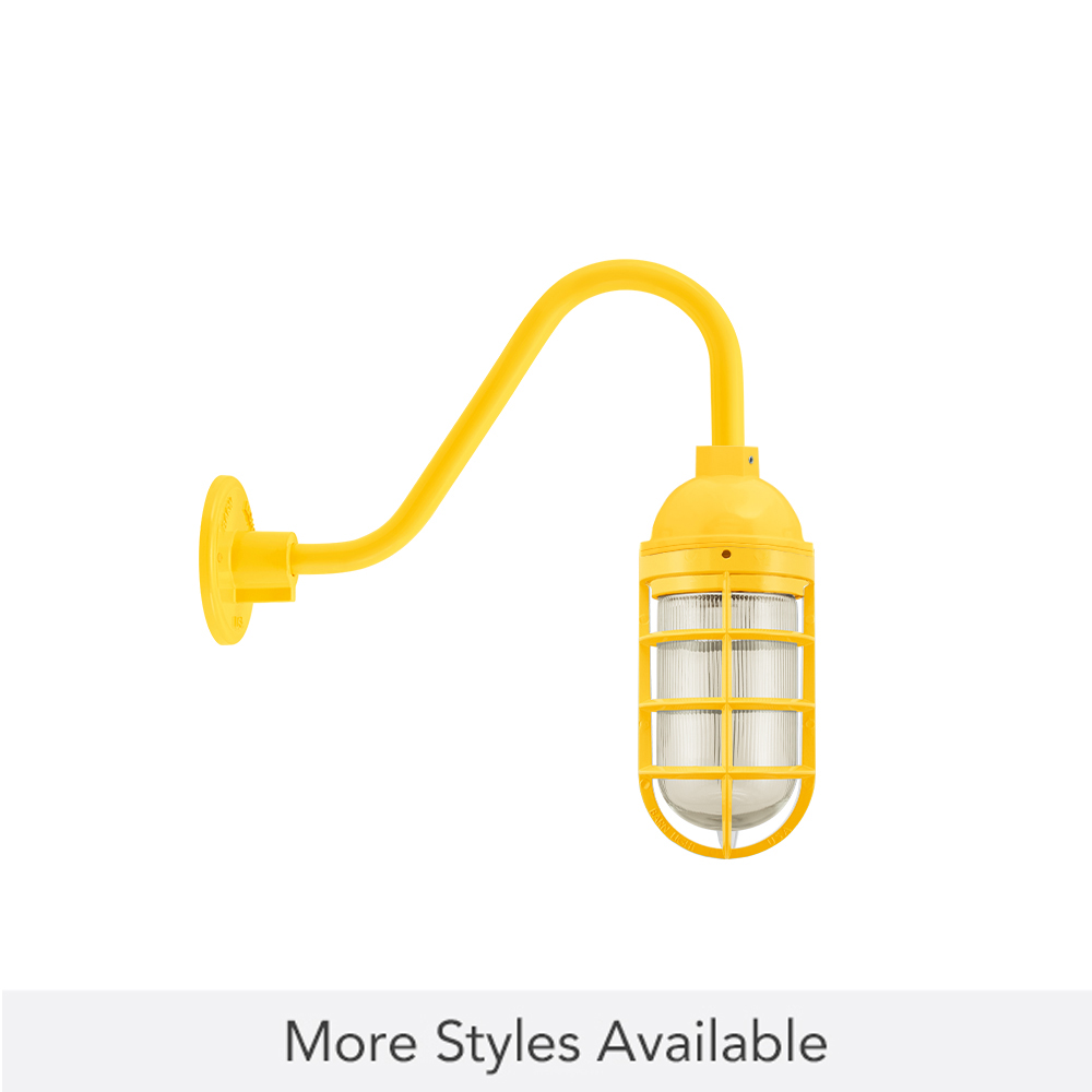 Industrial Guard LED Gooseneck, 500-Buttery Yellow, Topless Shade, CGG-Standard Cast Guard, RIB-Ribbed Glass, G26 Gooseneck Arm