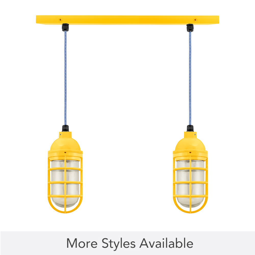 Insider 2-Light Chandelier, 500-Buttery Yellow, CGG-Standard Cast Guard, RIB-Ribbed Glass, CSUW-Blue & White Cloth Cord