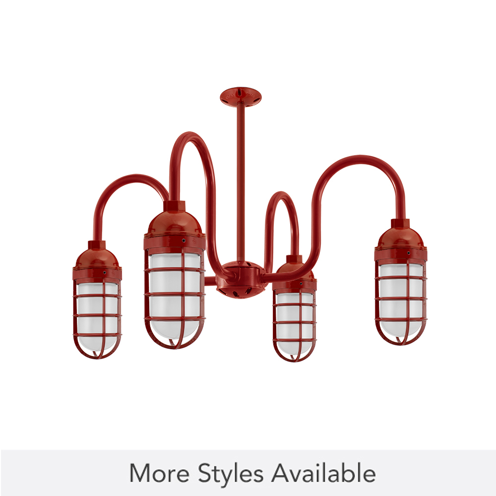 Polaris LED 4-Light Chandelier, 400-Barn Red, Topless Shade, CGG-Standard Cast Guard, FST-Frosted Glass