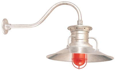 h-4120-hl-a-96-wgu-97 Chestnut Shade on HL-A Gooseneck Arm in Galvanized with Red Wire and Glass