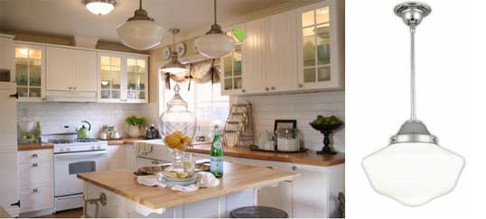 Schoolhouse Pendants In Old Cottage Kitchen Inspiration Schoolhouse Pendants In Old Cottage Kitchen Inspiration