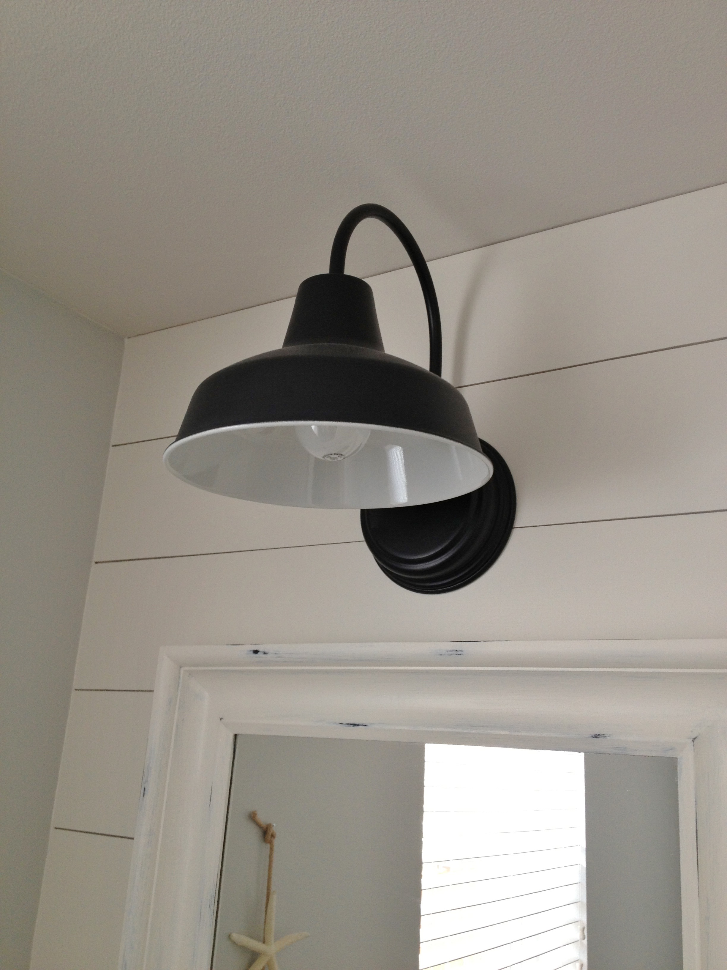 Barn Wall Sconce Lends Farmhouse Look To Powder Room Remake