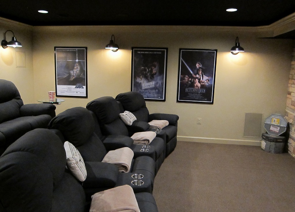 Barn Wall Sconces Add Dramatic Glow To Family S Home Theater Inspiration Barn Light Electric