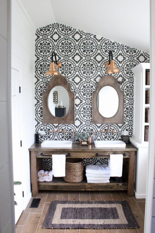 Copper Gooseneck Lights Give Bath Reno A Spa Feel Inspiration Copper Gooseneck Lights Give Bath Reno
